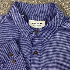 Twillory Untuckable Shirt Men's Large Tailored Fit Blue Houndstooth Button Down